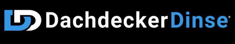 Dachdecker Dinse - Ihr Dachdecker für Ahrensbök & Schöningen. Alles aus einer Hand. Logo mit Schriftzug Blau weiss - auf schwarzem Hintergrund